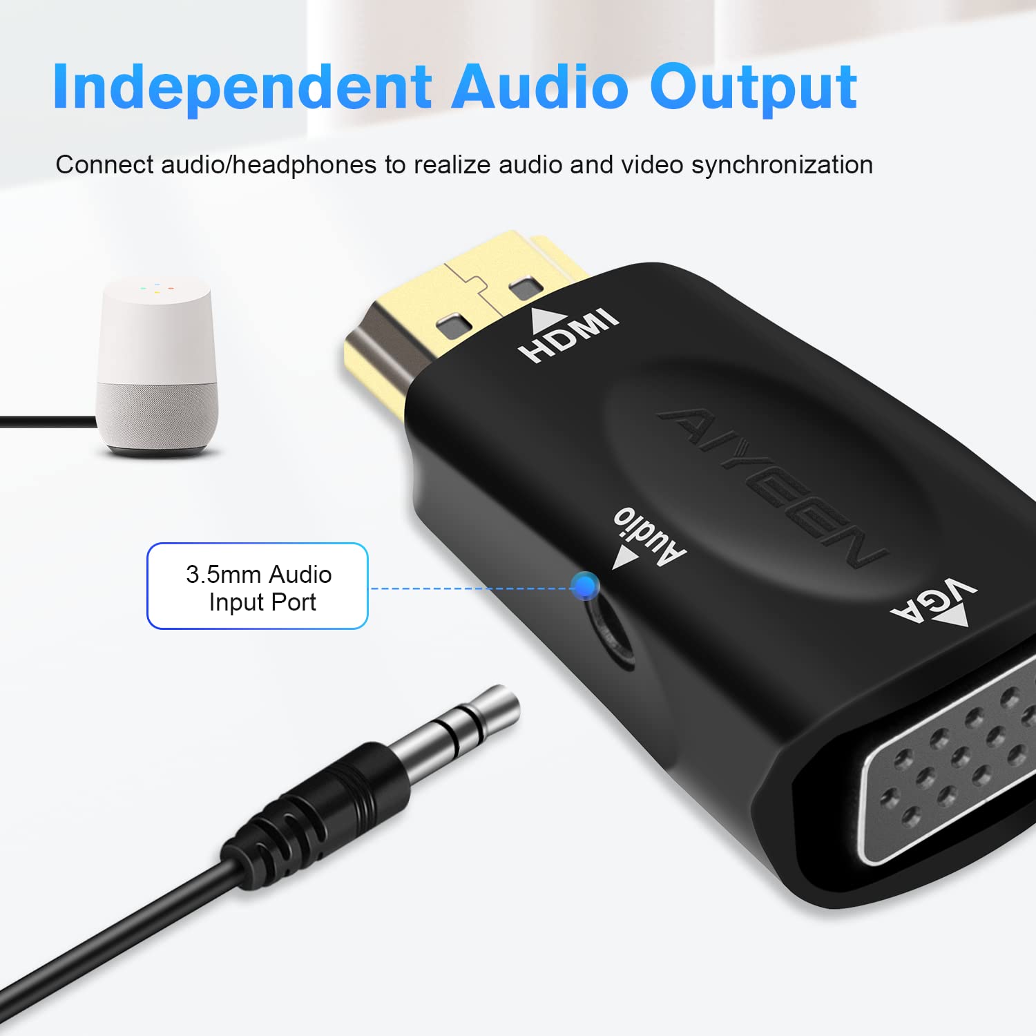 Adattatore da HDMI a VGA, Adattatore da HDMI Maschio a VGA Femmina 1080p con cavo Jack Audio da 3,5 mm Compatibile con Monitor, Laptop, Computer, Proiettore, HDTV, Chromebook e altro (Nero)