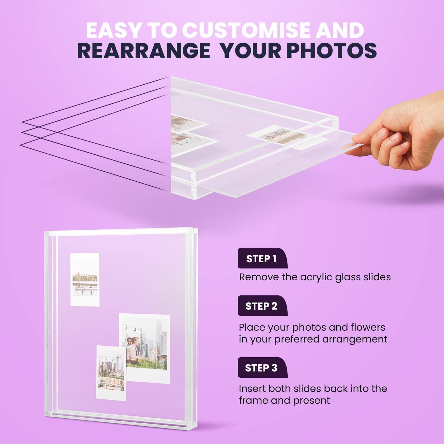 Elil Polaroid & Fujifilm Instax Frame – Clear Acrylic Floating Picture Frame 11.8" x 10.2" Holds 8x10 Photo or 12 Instax Mini Polaroid Go Prints Double-Sided Collage Display for Wedding, Pack of 2