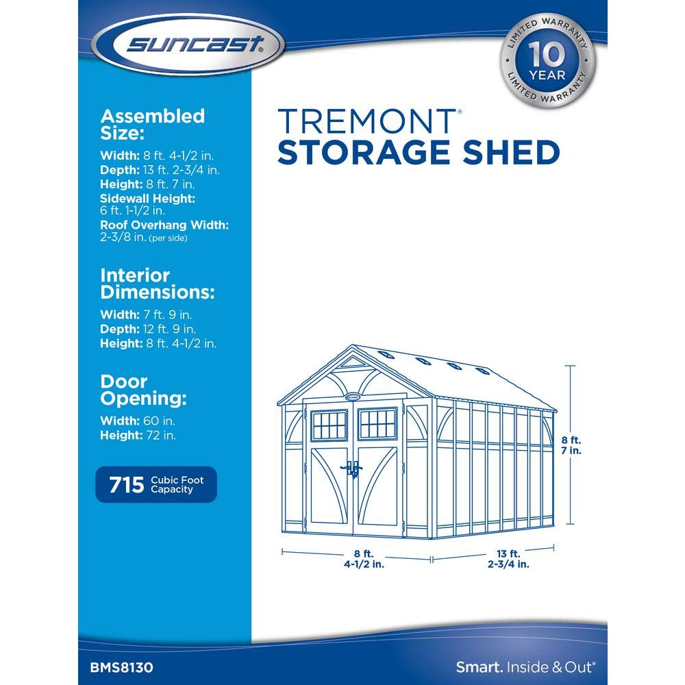 Suncast 8' x 13' Heavy-Duty Resin Tremont Storage Shed, Sand, Made in The USA - Image 3