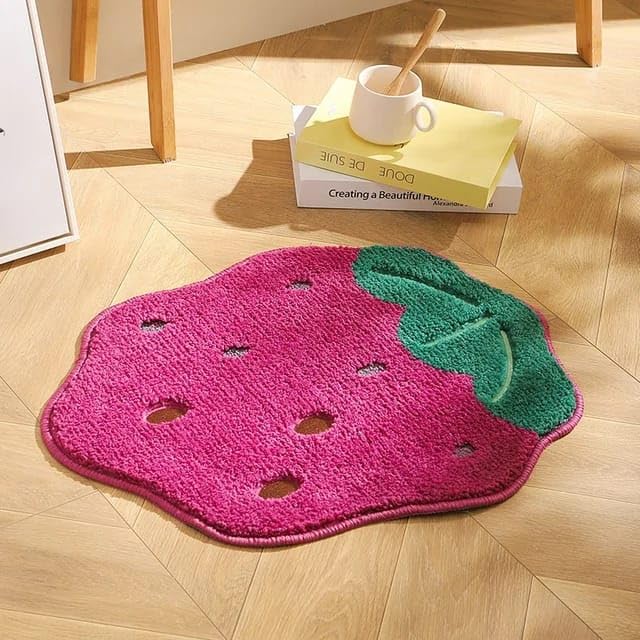 Image of Super Soft Shaggy Bath Mat Anti Skid Cute Absorbent Kids Small Bath Mat Cartoon Fruit Bathroom Rug Non Slip, Cute Bathroom Floor Mat for Home Decor (60 x 40 Cm) (Grape)