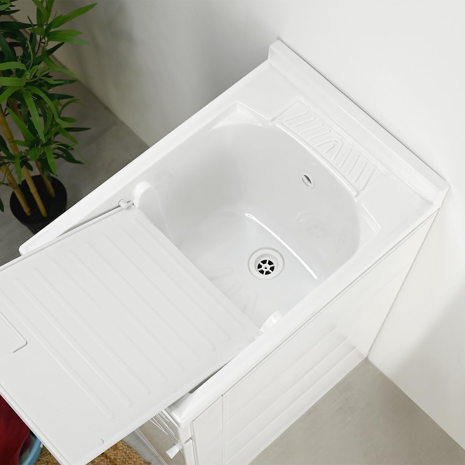 Lavatoio Lavapanni in Resina PP, Bianco, 45x60 Ideale per Ricambio o Installazione su Mobile o Piano da appoggio in Lavanderia o Cucina Incluso di Kit Sifoneria