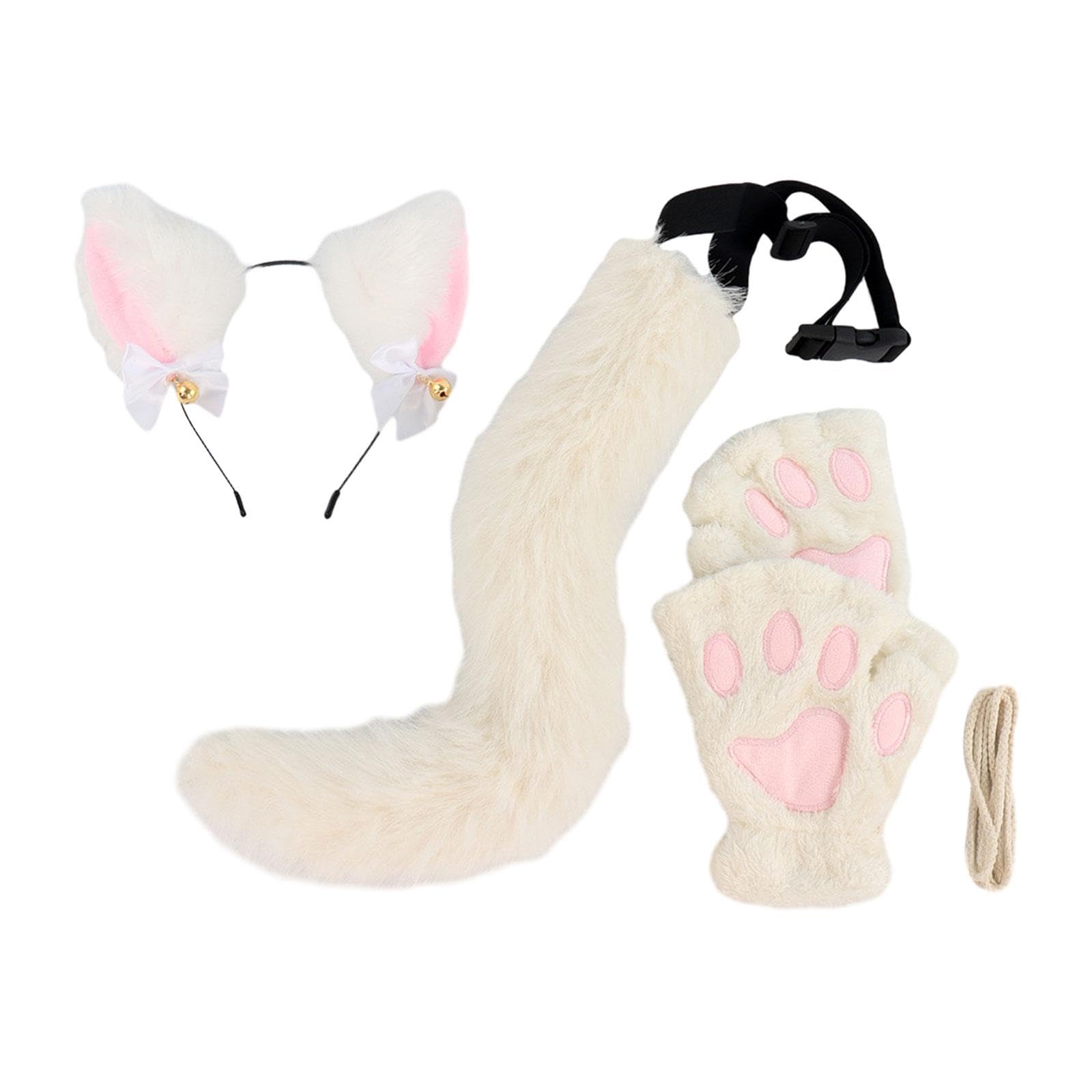 Set di Orecchie E Coda da Gatto per Feste a Tema, Cerchietto per Capelli con Orecchie di Peluche per Giochi di Ruolo Durante Le Vacanze, Grigio