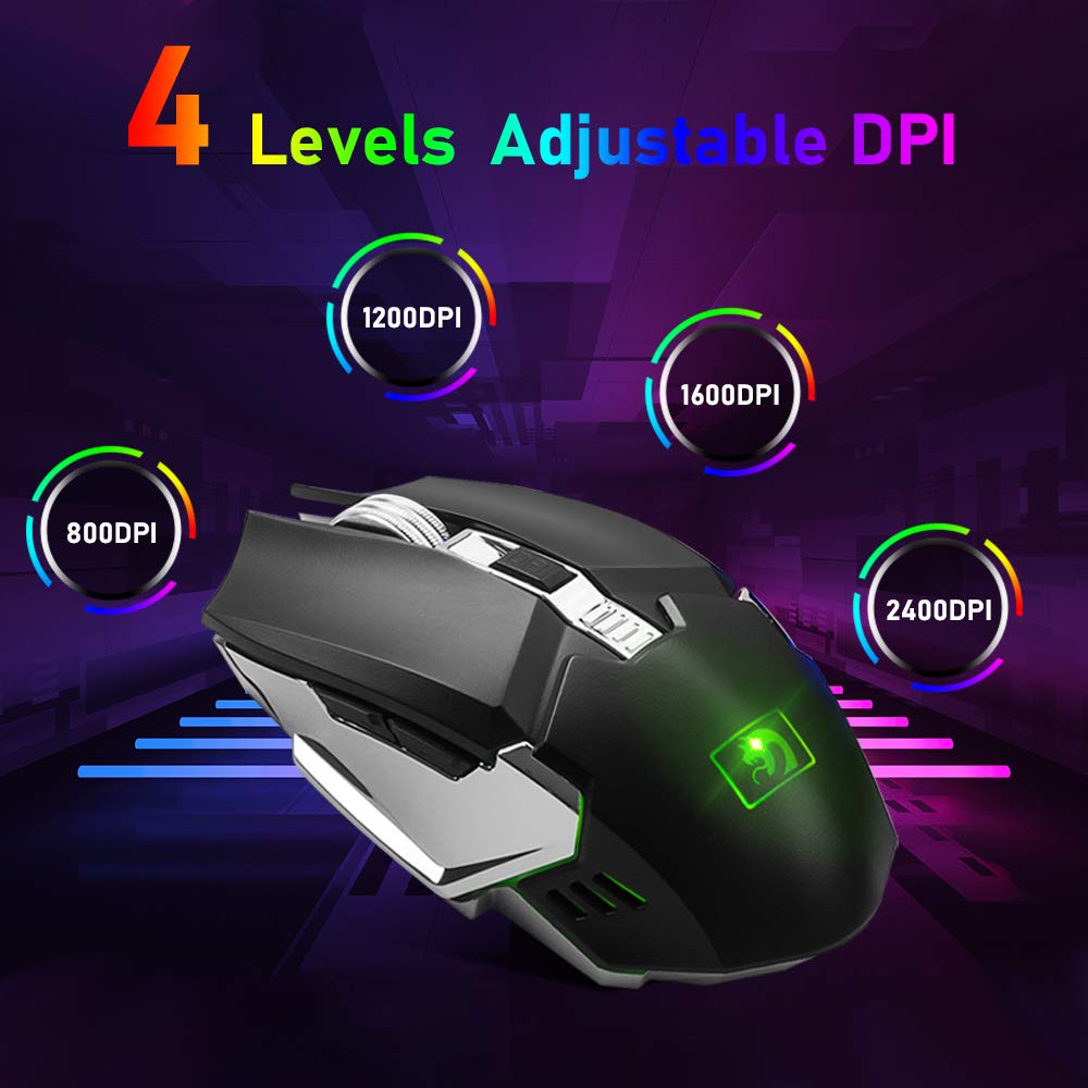 Wireless Gaming-Tastatur und Maus-Set, 2,4 G wiederaufladbare 3800 mAh große Kapazität, Rainbow LED Hintergrundbeleuchtung Gaming-Tastatur + 2400DPI 7-Farben-Atmungs-Hintergrundbeleuchtete Maus