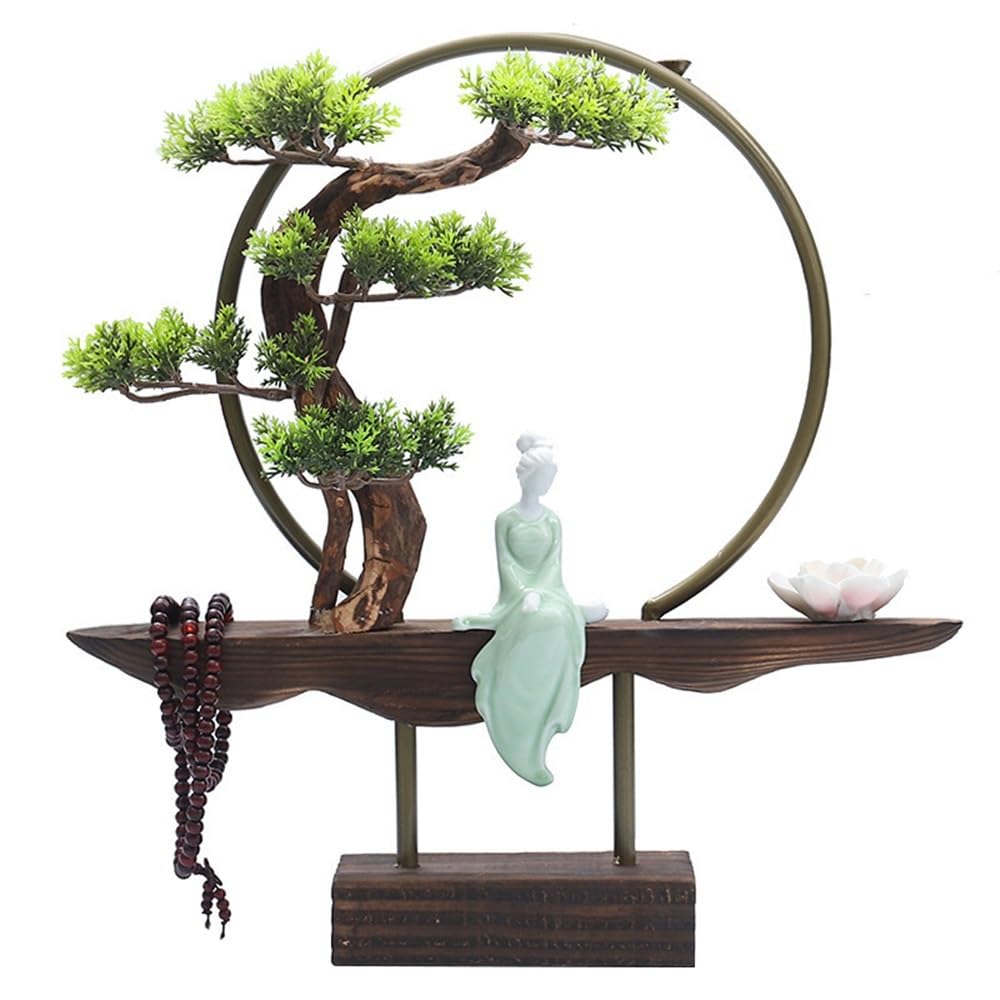 TEESONG Bonsai Tree Pot for Fake Tree Retro Chinese Style Incense Burner Ornaments Creative Household Sandalwood Ceramic Lady Home Entrance Soft Decorations Greenery Decor