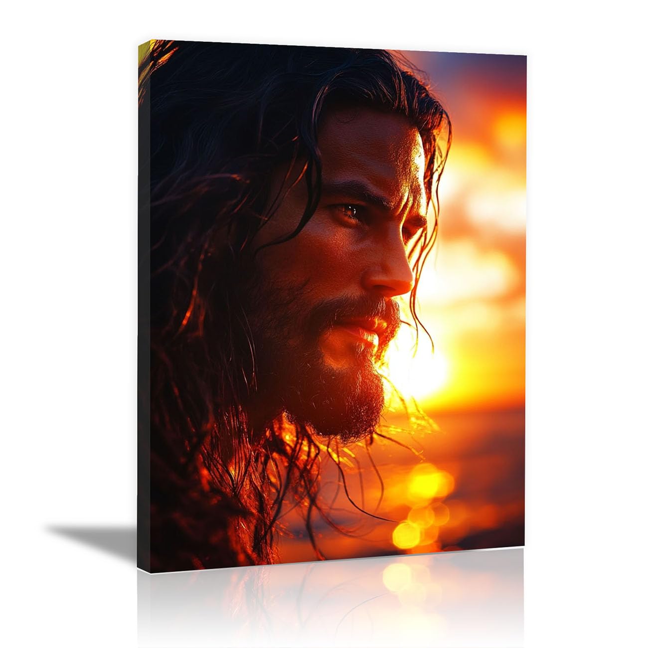 QUSAAOU Jesus Wall Image the Passionate Jesus Decor Vintage Religious Prints Painting Neutral God Poster Artwork Living Room Bedroom Hallway Home Decoration(orange)-50x70cm Framed