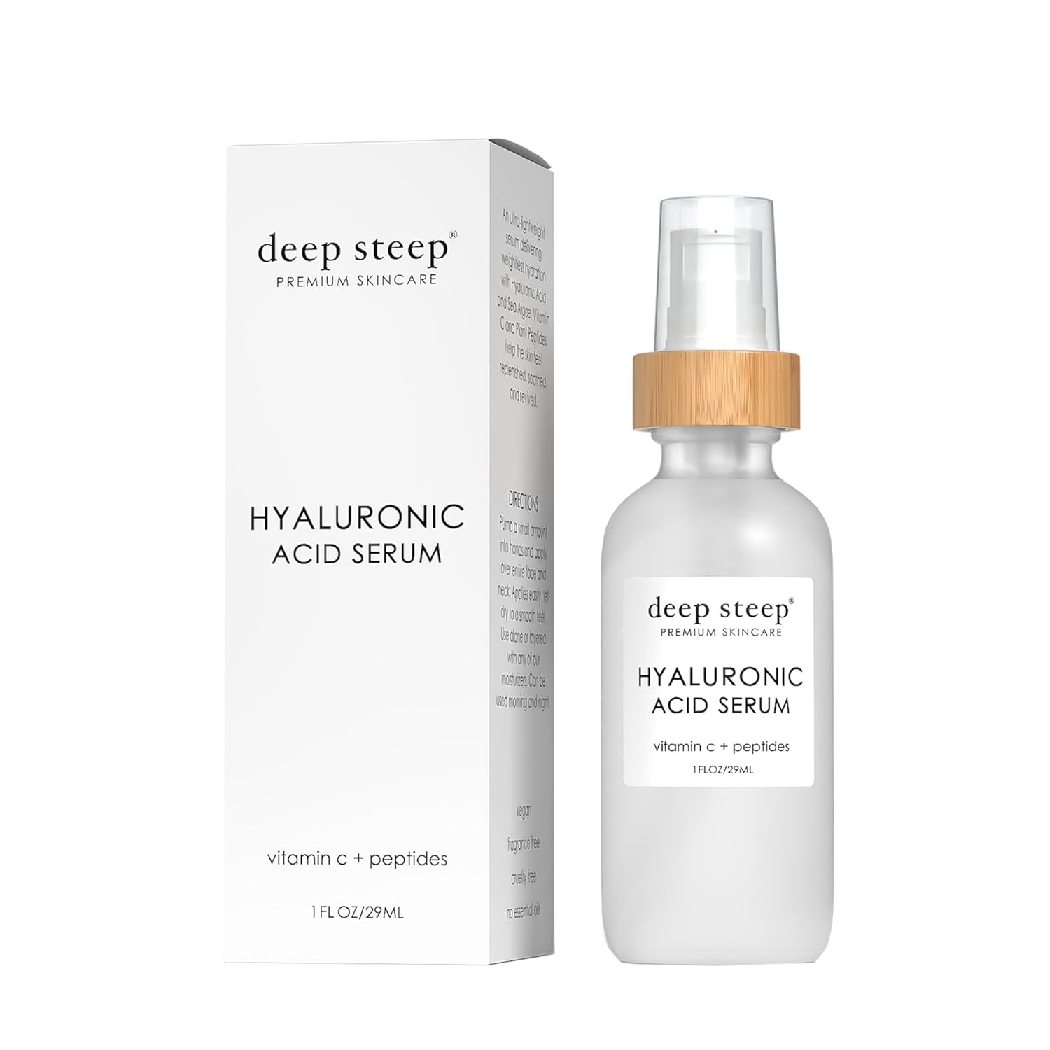 Deep Steep Hyaluronic Acid Face Serum, 1 oz – Hydrating Serum with Vitamin C, Argan Oil, Aloe Vera, Glycerin & Apricot Oil – Vegan, Clean Beauty Skincare, Smooth & Glowing Skin