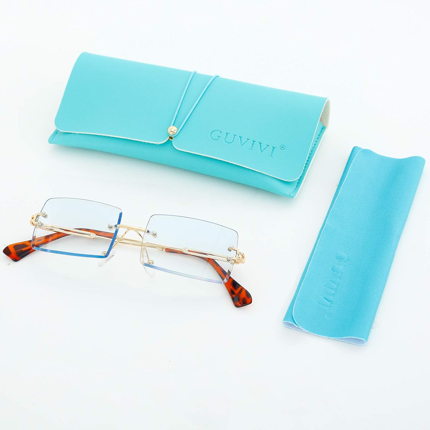 GUVIVI Rimless Rectangle Sunglasses for Women Men Small