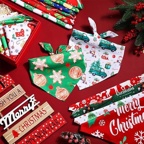 Image of Abbylike 50 Pcs Christmas Dog Bandanas Bulk, Snowman Santa Snowflake