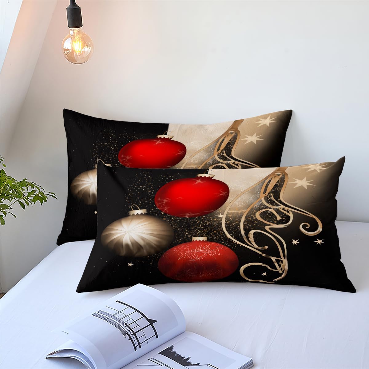 Christmas Comforter Set King Size, Black Gold Bedding Set for Adult,Merry Christmas Festival Comforter,3Pices Soft Microfiber Comforter with 2 Pillowcases