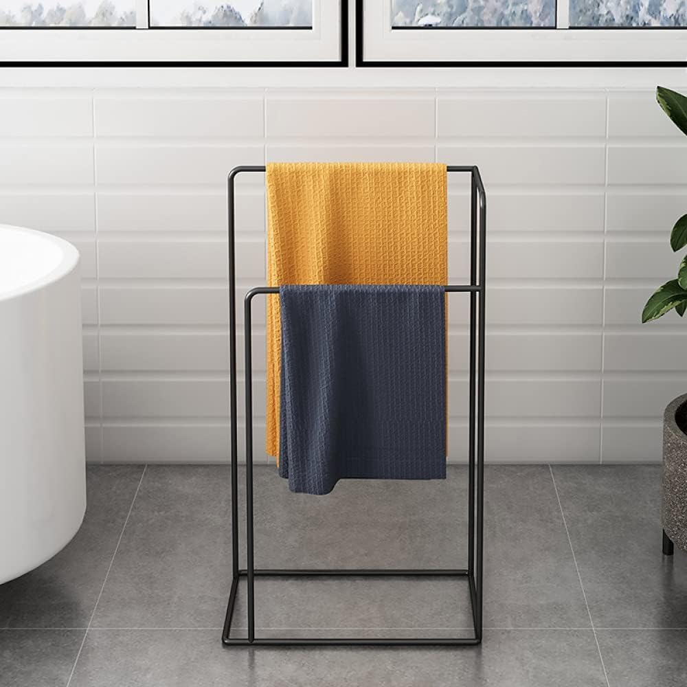 Toallero de pie negro para secar toallas rápido en baños pequeños