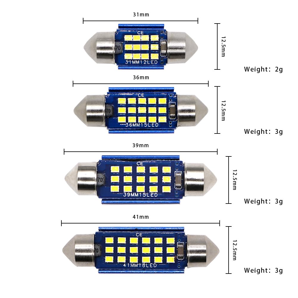 31 mm 6418 Żarówka LED C5W samochód, Canbus bez błędów, 12V, 12MSD chipsety LED, CW5 samochód, oświetlenie wewnętrzne kopuły karty, żarówka tablicy rejestracyjnej (6 szt. biały)