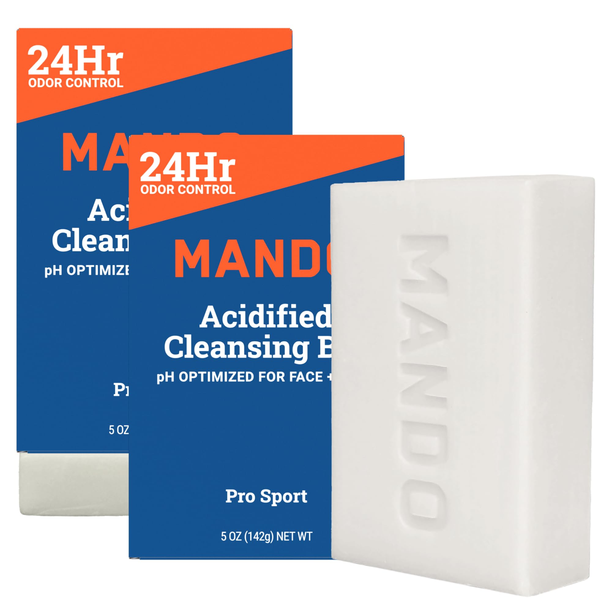 Mando Acidified Cleansing Bar - 24-Hour Odor Control - Removes Odor Better than Soap - Moisturizing Formula - SLS Free, Paraben Free - Safe For Sensitive Skin - Pro Sport