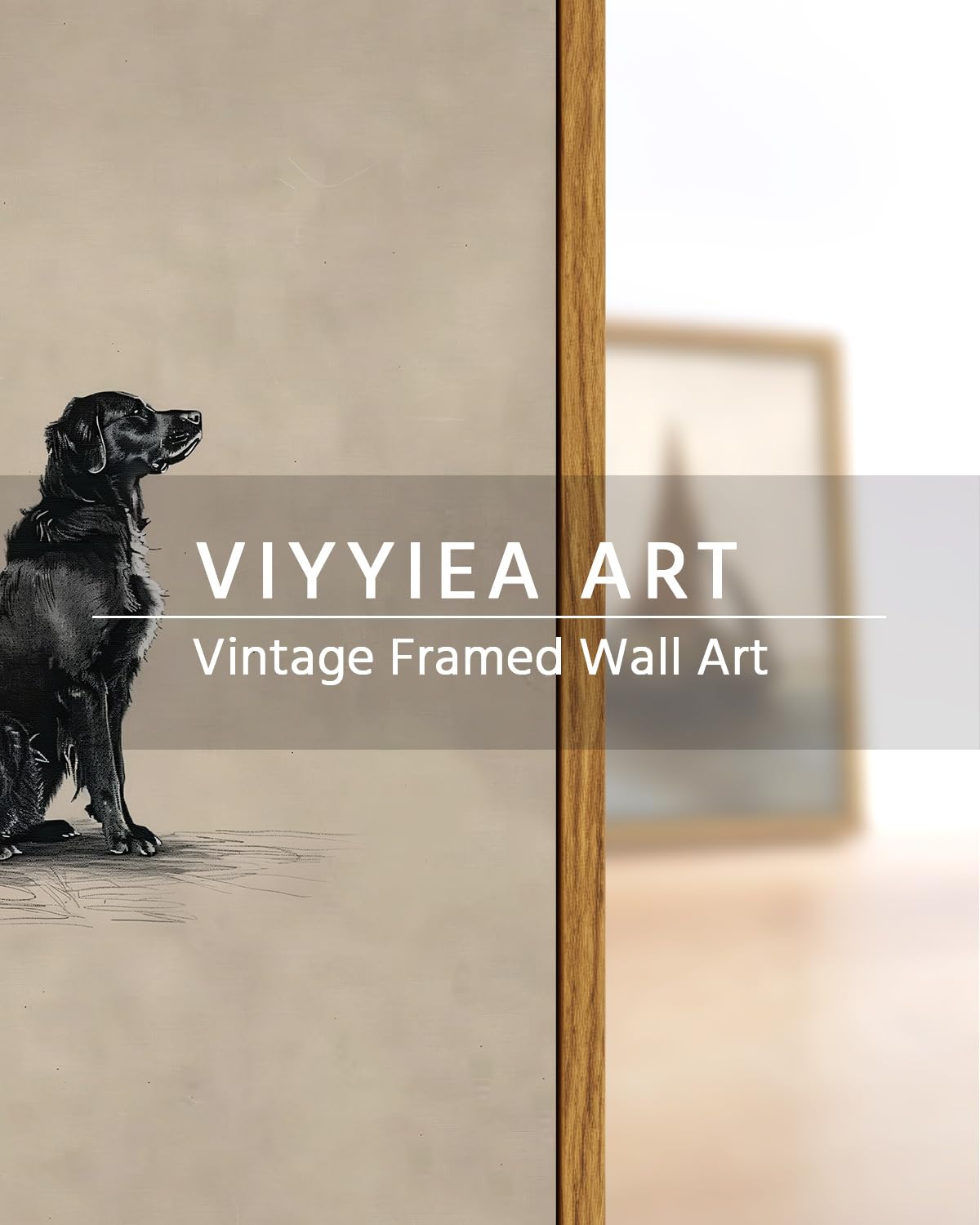 VIYYIEA Vintage Framed Black Dog Wall Art, Bedroom Living Room Minimalist Animal Art Decor, Antique Dog Canvas Print Paintings, Home Farmhouse Retro Still Life Decor, 12x16 Inch — view 6