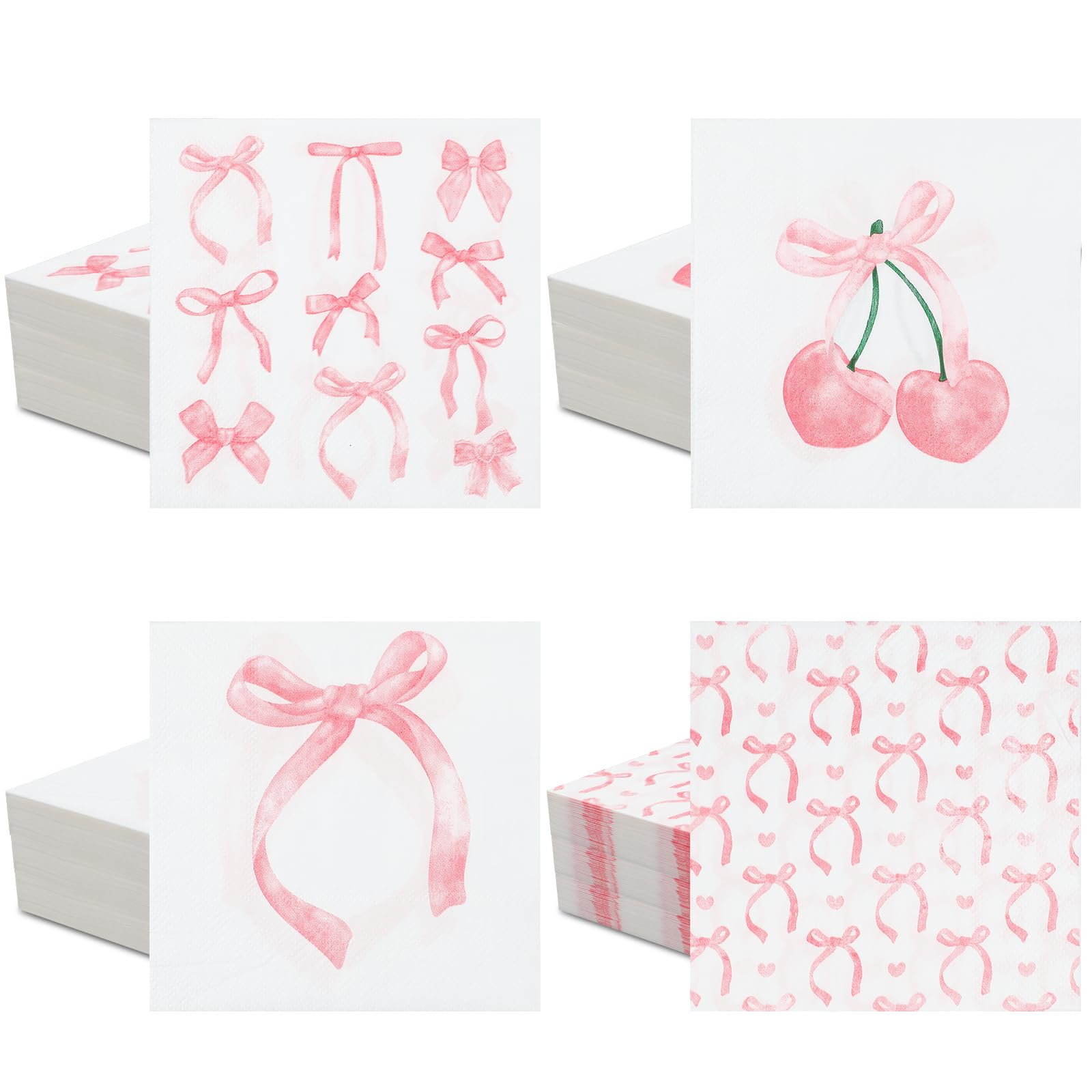 Crtiin 100 Pcs Pink Bow Napkins 5 x 5 Inch 2 Ply Conquette Bow Decorations Napkins Birthday Party Dinner Disposable Papers for Bachelorette Bridal