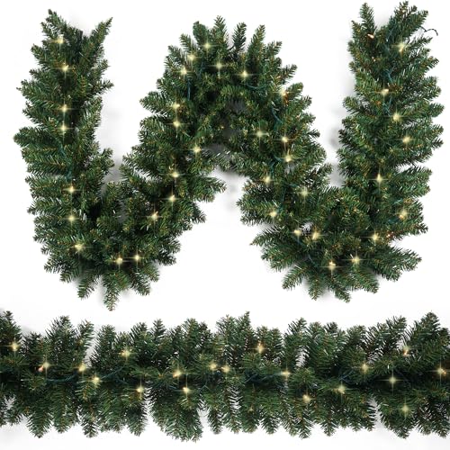Christmas-Garland-9-Ft-by-12-Inch-Prelit-Fraser-Fir-Xmas-Garland-with-50-Lights-Real-Like-Lush-and-Classics-Green-Style-for-Indoor-Outdoor-Home-Decoration-Brief-ClassicPlug-in
