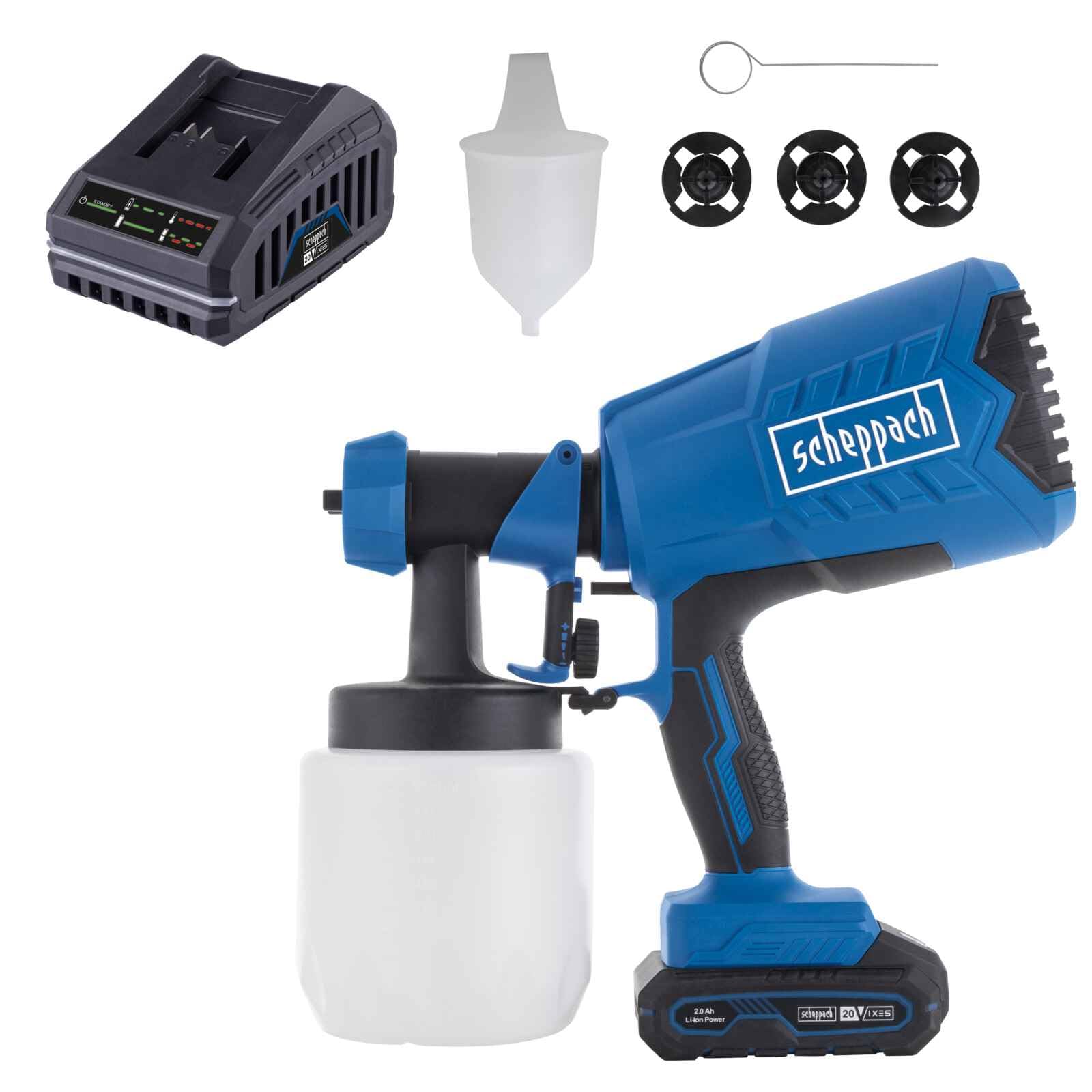 Scheppach Akku Farbsprühsystem C-APS700-X Lackierpistole 1L Farbbehälter | 120 m²/h Flächenleistung | 700 ml/min Durchflussmenge | 20V-IXES-Serie | 10 Jahre Garantie | mit 2Ah Akku & Ladegerät
