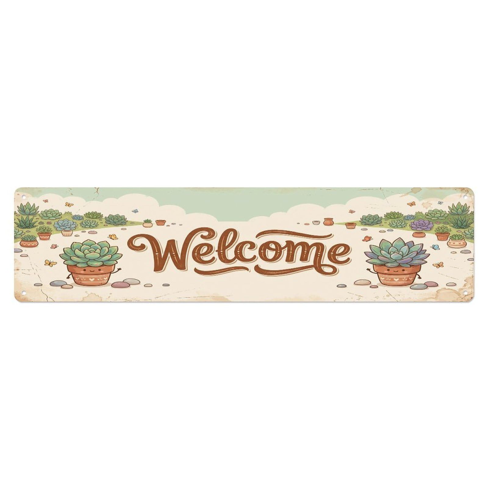 Vintage Welcome Succulent Garden Metal Tin Sign