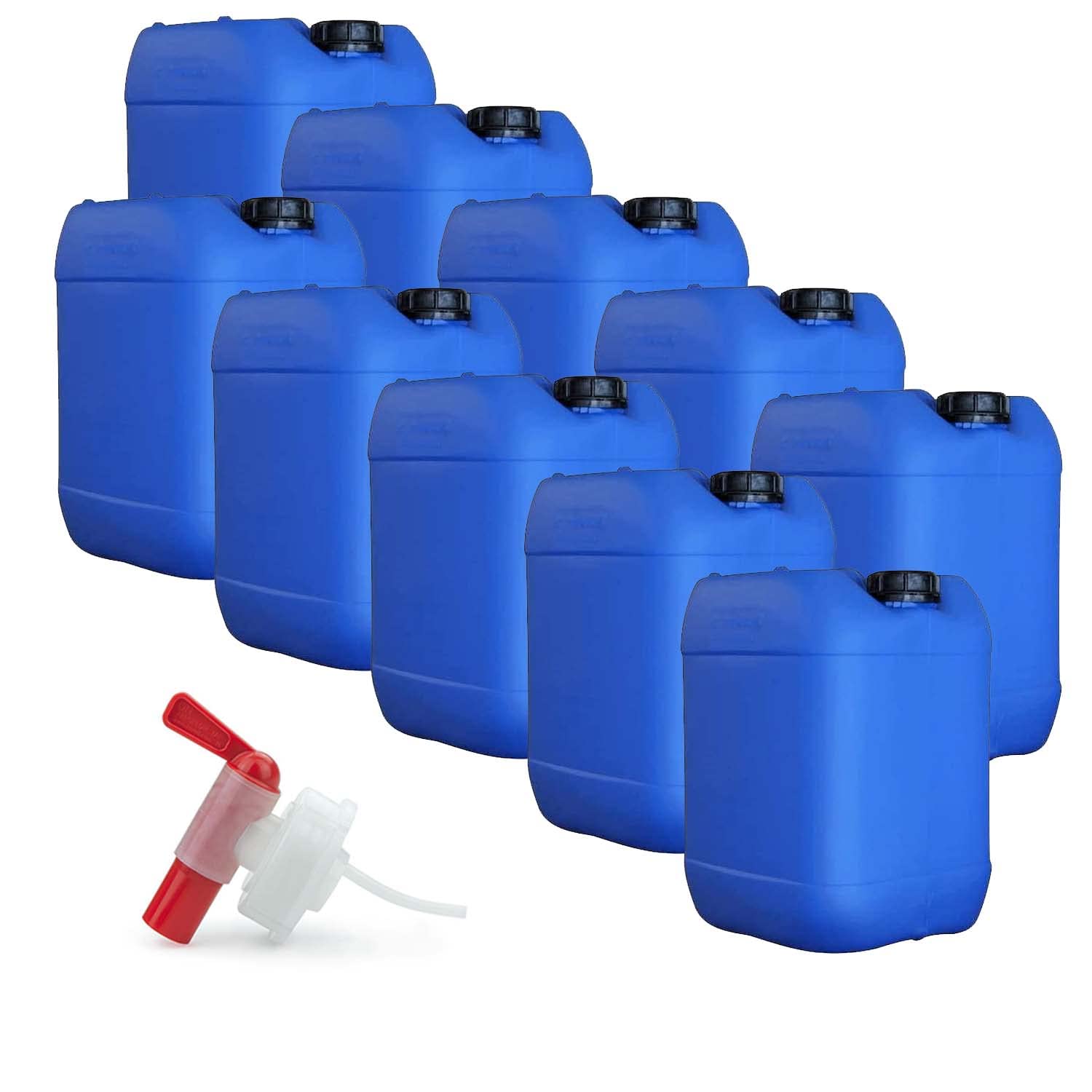 10 x Getränke- und Wasserkanister mit 1 x Ablaufhahn | UN-Zugelassen Lebensmittelecht BPA frei | Gastronomie Gewerbe Camping Wohnwagen | Robuste Qualität aus DE