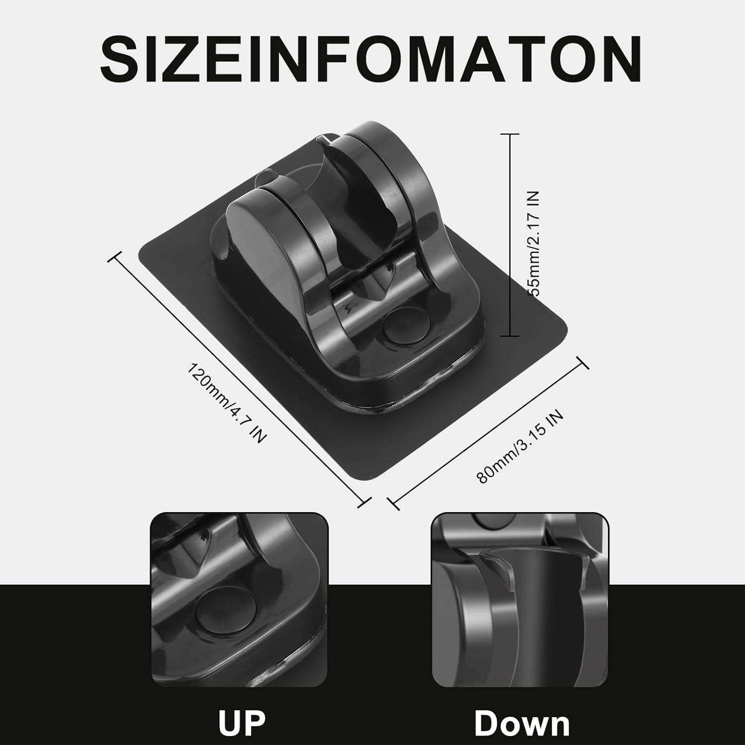 2Pcs Strong Adjustable Shower Head Holder Adhesive- Wall Mounted Heavy Duty Shower Head Shelf Bracket, Plastic Bracket Stick on Wall, ABS- Shower Holder, Convenient for Womon and Child(Matte Black)