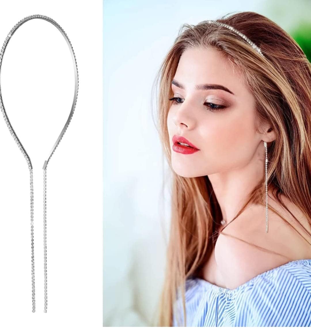 R Wellness Sparkly Rhinestone Long Tassel Hair Chain Hair Band for Women | Diamond Headband for Weddings and Parties| Stylish Hairband Womens| Gift for Women & Girls (Silver) (B0CSG93X98) Amazon Price History, Amazon Price Tracker