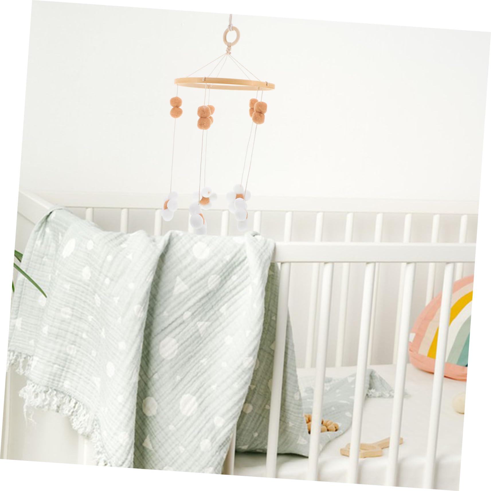 GARVALON Nordic Wind Chime Bed Bell Girl Mobile Boho Mobile for Crib Flower Mobile Mobile Hanger Wooden Mobile Arm for Crib Mobiles Nursery Decor Neutral Felt Mobile