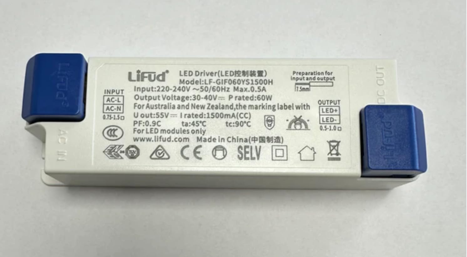 Lifud No Flicker 60W Female Driver1500mA for LED Ceiling Panels 220-240V DC30-40V-1500mA~ 50/60Hz led transformer