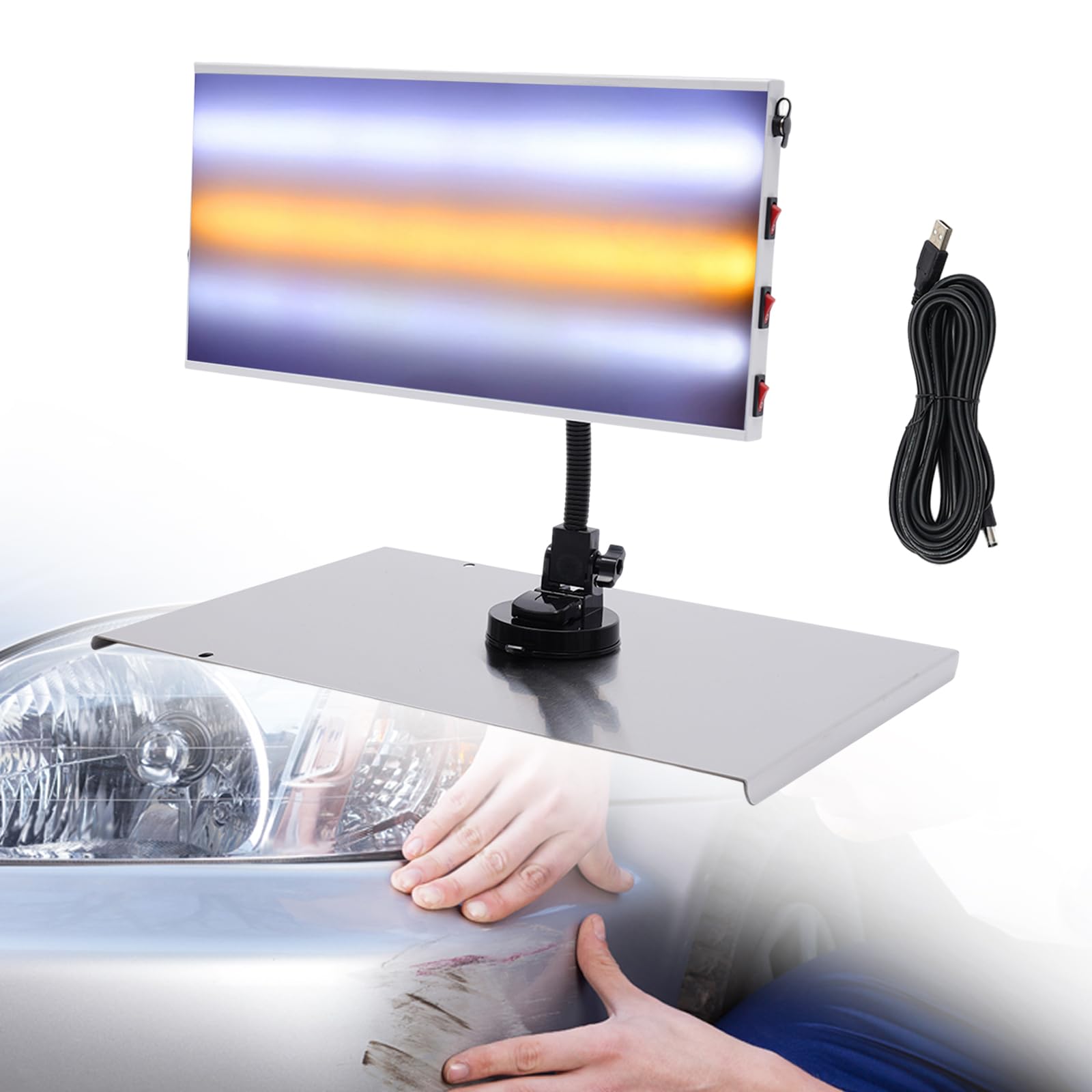 Paintless Dent Repair Tools LED Light, Dent Line Board Removal Tool Paintless Dent Removal Repair 3 Strips Board Lamp Auto Body Board Lamp Kit for Dents On The Surface of Cars, Motorcycles