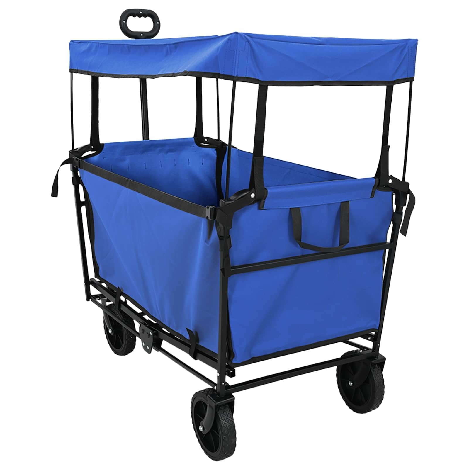 Klapp-Handwagen Schwarz 105 x 56,5 x 116 cm Oxford-Stoff mit verstärktem Metallrahmen, faltbar, schwerlast, für Umzug, Garten, Lager, mit verstellbarem Griff und 360° Rädern