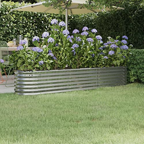Hochbeet verzinkter Stahl 224x40x36 cm, silbernes ovales Pflanzgefäß für Garten, Robustes Metall für Outdoor Pflanzen, Gemüse, Blumen