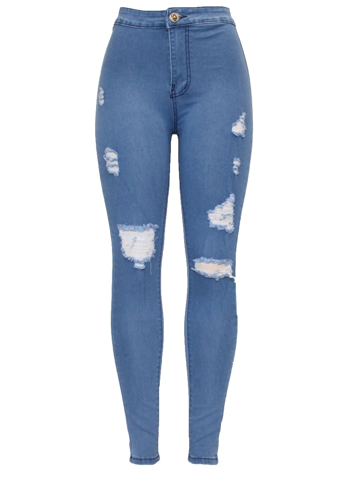 Barfly FashionNew Ladies Womens High Waisted White Blue Black Stretchy Knee Ripped Cut Skinny Slim Fit Denim Tube Pencil Jean Size 6-20