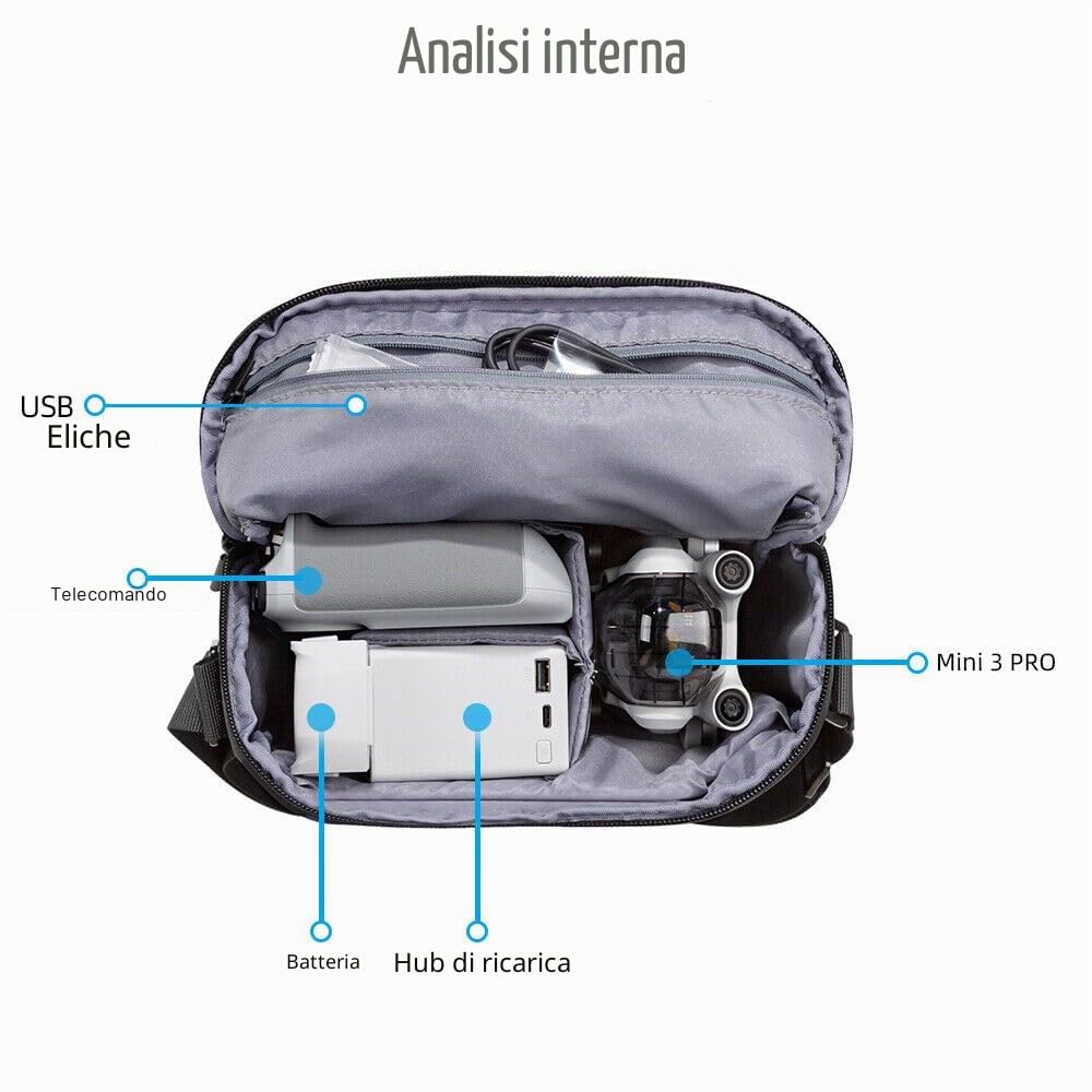 Originale Portatile Caso di Immagazzinaggio Borsa a Tracolla per DJI Mini 3/Mini 3 Pro Accessorie, Nero , 27.5 x 21 x 11 cm, Compatto