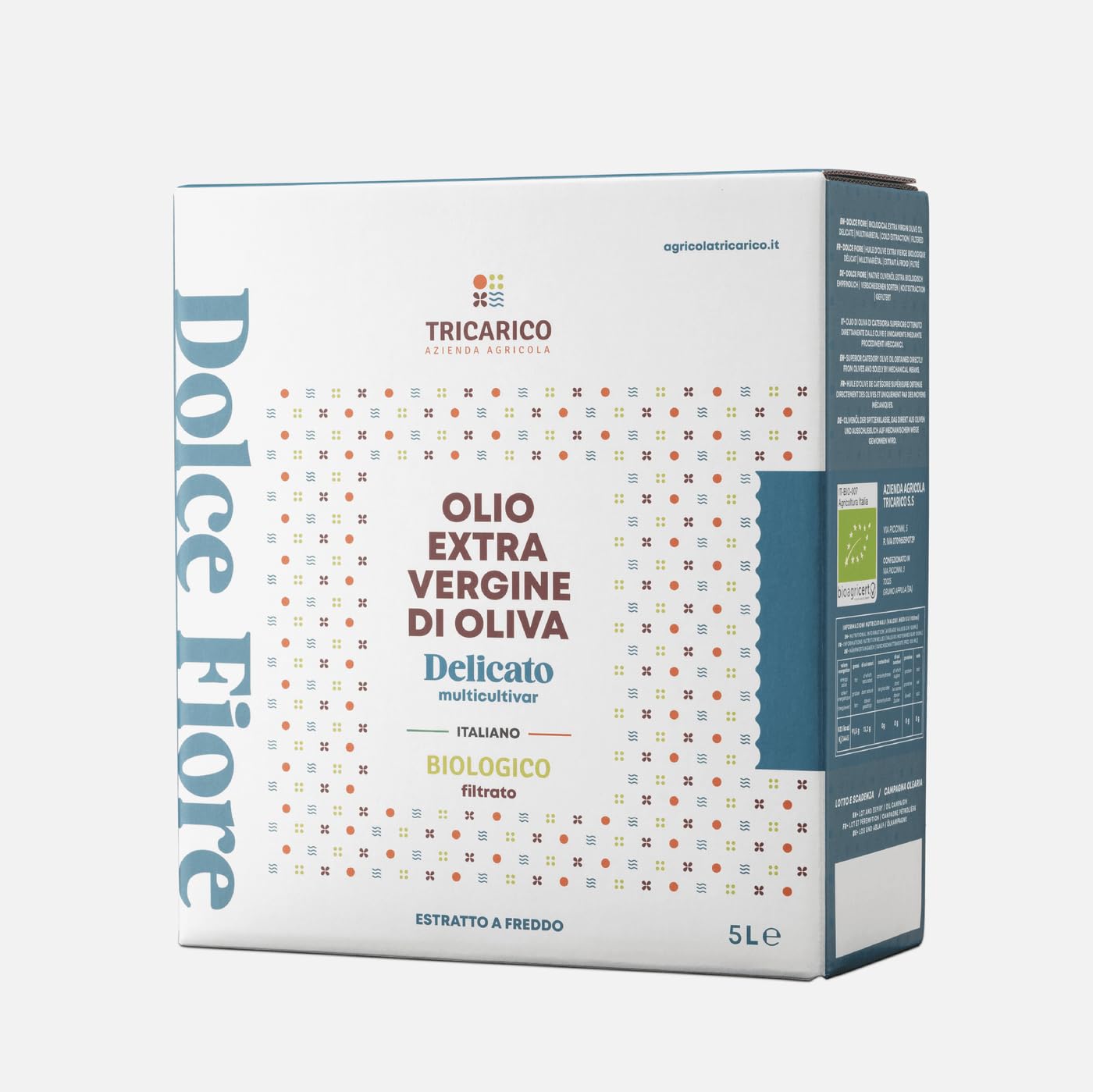 Dolce Fiore Bio – Olio extravergine di oliva biologico 5L Bag-in-Box | 100% Italiano, Fruttato Delicato, Estratto a Freddo