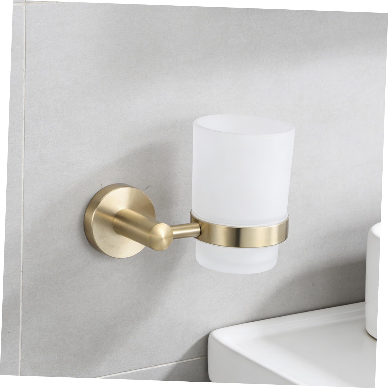 TEHAUX Portacepillos de Dientes de Pared para Baño en Acero Inoxidable | Vaso de Vidrio Esmerilado, Diseño Mural Estable, Accesorio Incluido para Uso en Cocina y Dormitorio