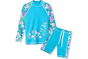ReliBeauty Girls Swimsuit - UV Two Piece Long Sleeve Swimwear Rash Guard Sets 3-12Y