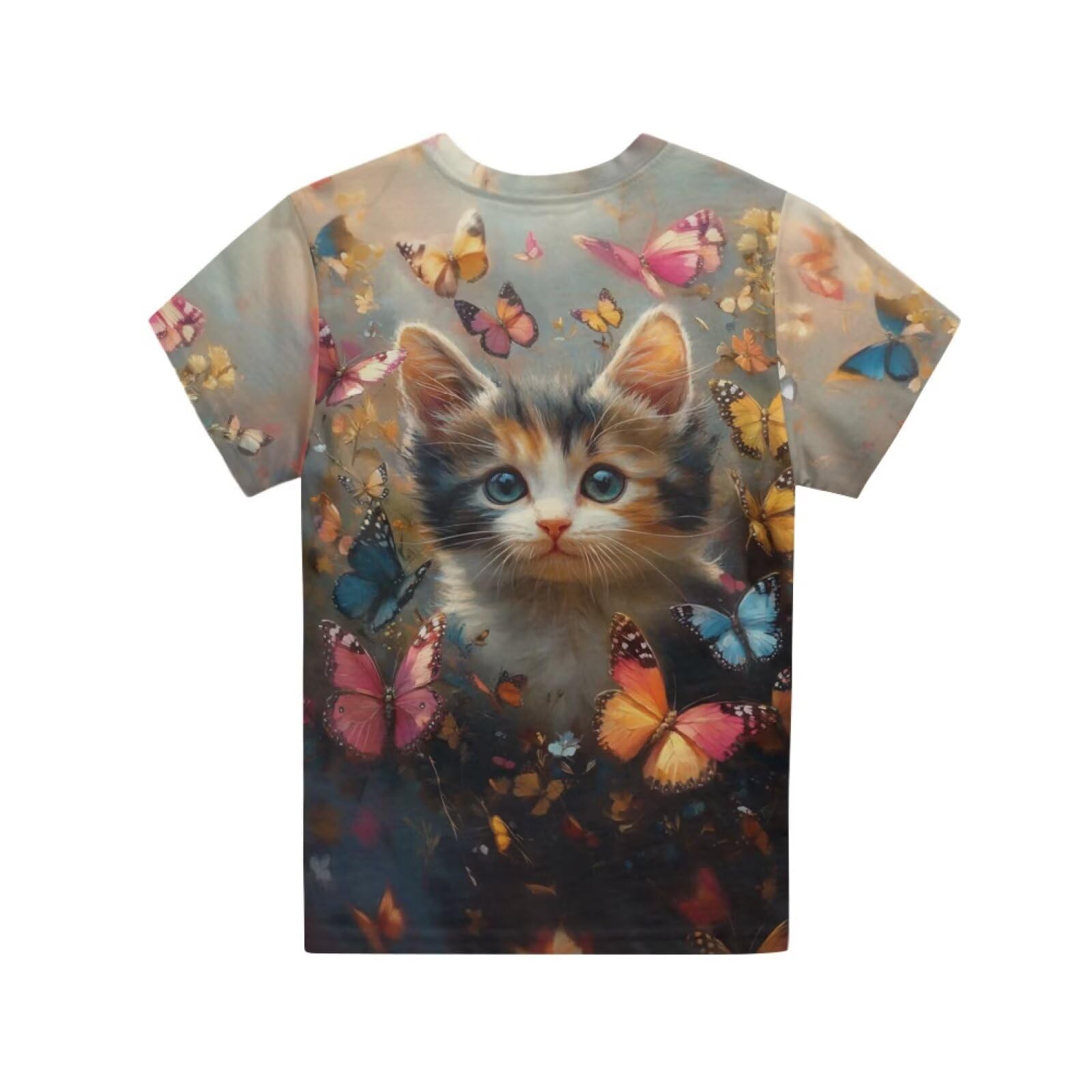 Guosanchn Cat Girls Shirt Size 15-16 Butterfly Short Sleeve Crew Neck T Shirt Casual Outdoor Athletic Tennis Tee Shirt Back to School Outfits for Kids Outdoor Athletic Tennis Tee Tops