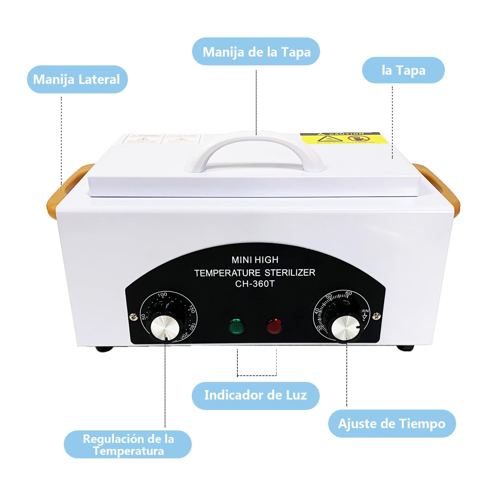 Esterilizador manicura profesional 200°C Aire caliente calor seco Caja 1,5L 300W temporizador 0-60 min