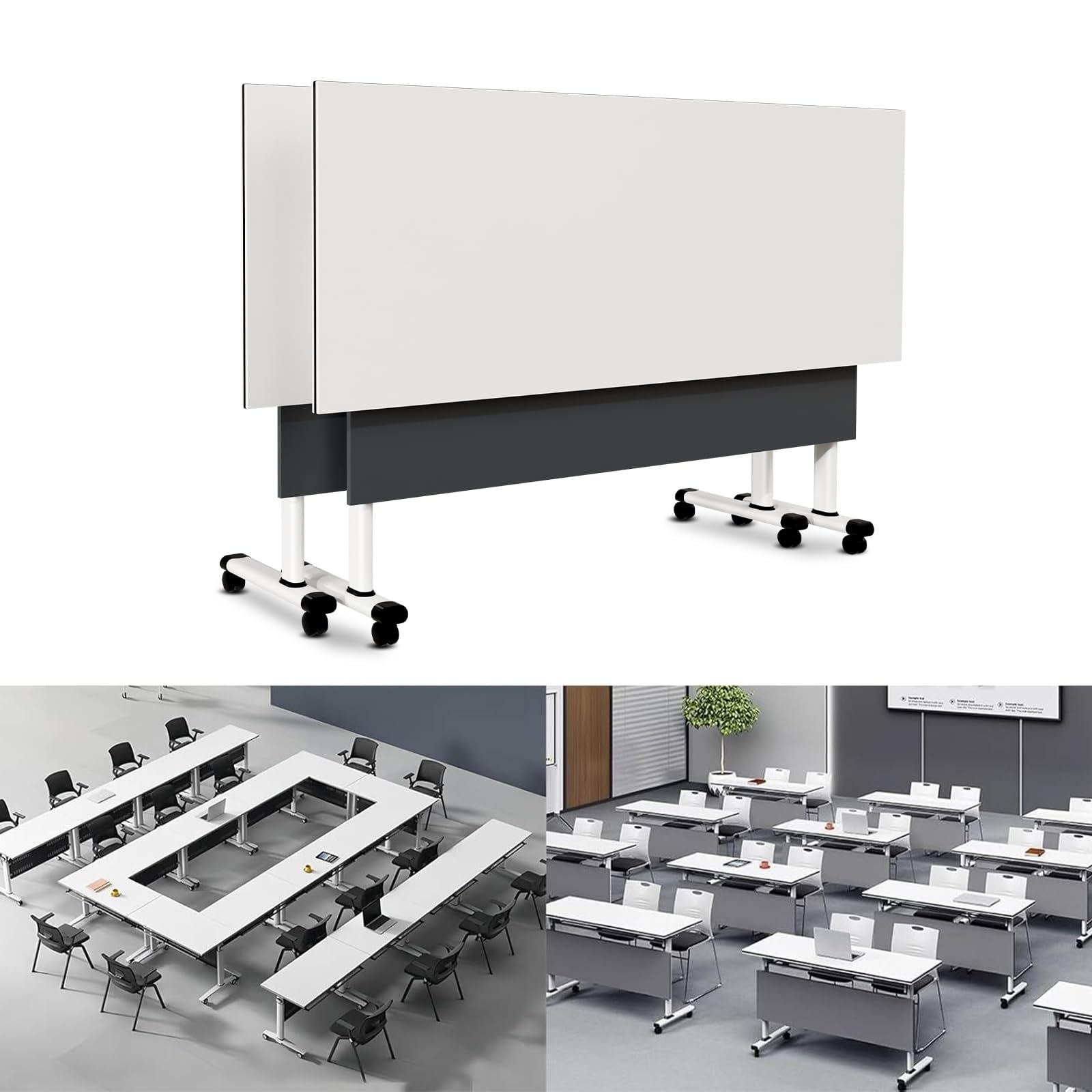 Folding Conference Table Modern Large Mobile Meeting Table Rolling Conference Room Tables with Wheels Seminar Tables for Office Training Classroom (2, Deep Grey, 47.2" D X 23.6" W X 29.5" H)