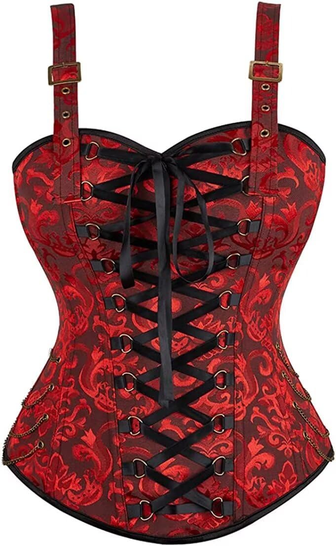 Jutrisujo Corset Dress Steampunk Top Skirt Set Plus Size Outfit Lingerie Lace up Gothic Medieval Renaissance Women
