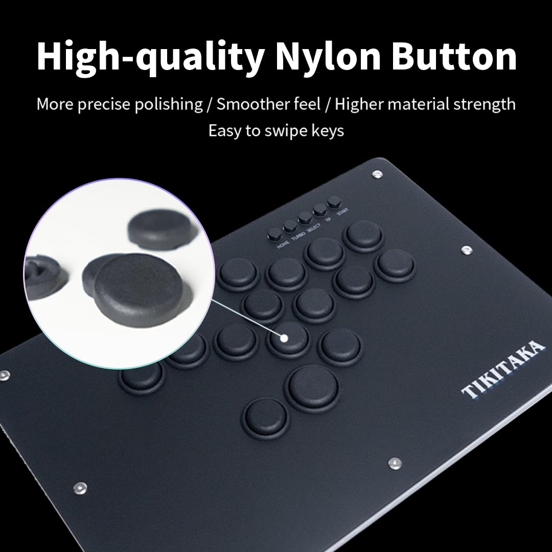 TIKITAKA Arcade Stick Deluxe16B All-Button Gamerfinger with Premium nylon keycaps & matte finish panel & Turbo Functions,Arcade Controller Street Fight for PC/Ps3/Ps4/Switch/Steam