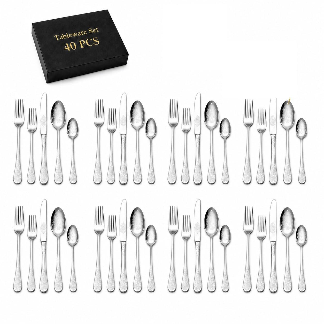 DRAGON RIOT Besteck Set 40-Teilig aus Edelstahl in Silber fü