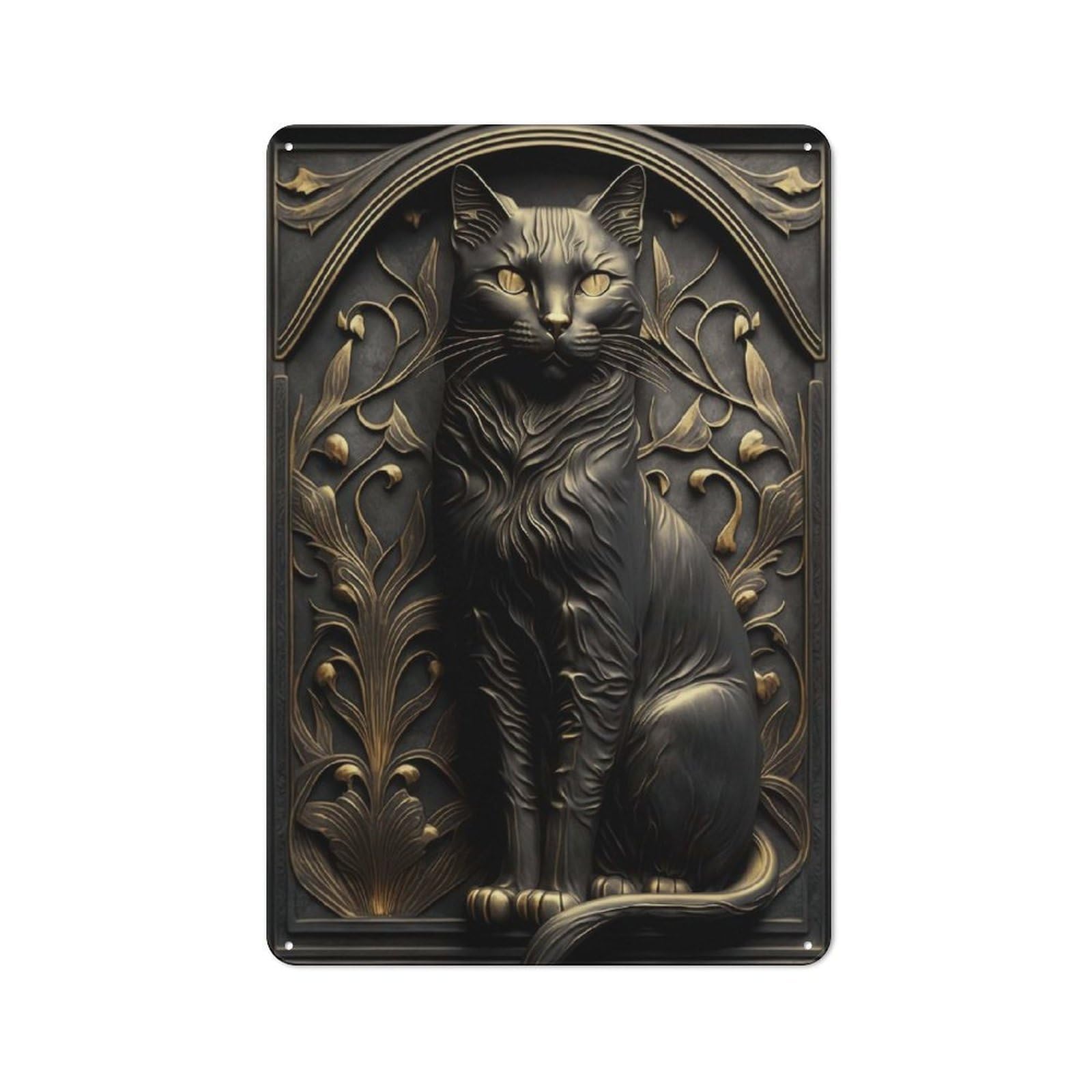 Junmoney Style-6 For Hobby Room Or Studio, Cat Gold Relief Deco Rustic Tin Wall Plaque 30X20cm, For Vintage Wall Decor Fans, For Metal Sign Collectors