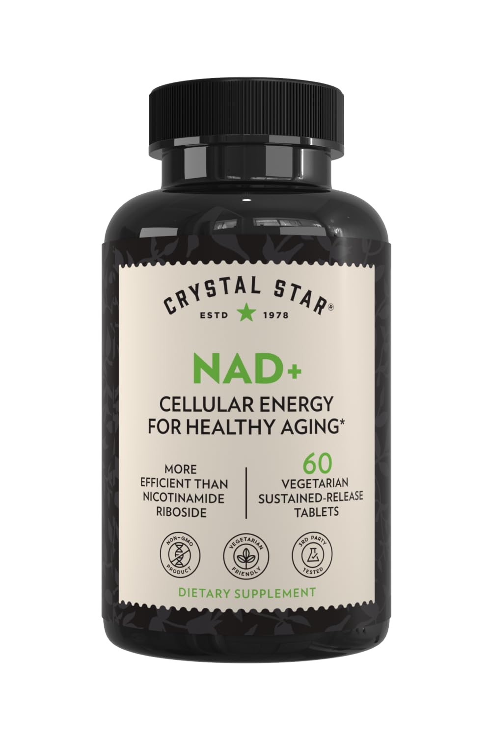 Crystal Star NAD+ (60 Tablets) - Patented NAD for Cellular Energy & Healthy Aging - Clinically-Proven More Efficient Than Nicotinamide Riboside - 30 Day Supply - Non-GMO