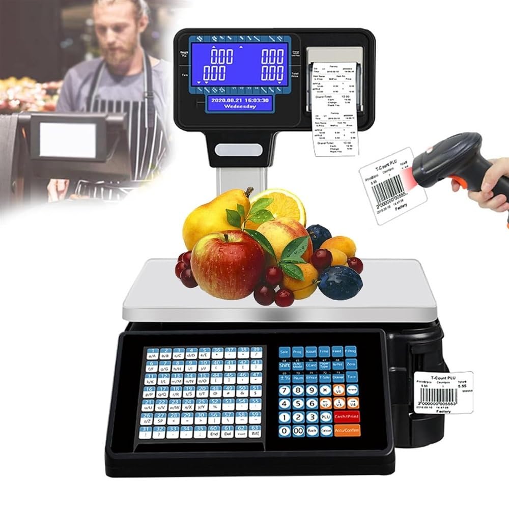 MYUYEE Price Computing Scale 66Lb Digital Deli Meat Food Computing Retail Price Scale Commercial Digital Price Computing Scale With 2Roll Label Printer