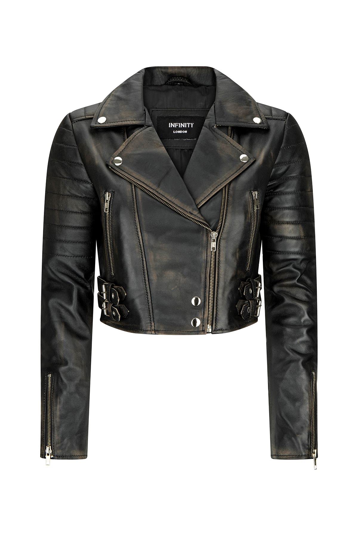 Truclothing Women's Black Vegas .Com Short Real Leather Jacket Cross Zip Biker Slim Fit Brando Soft Classic - Xs