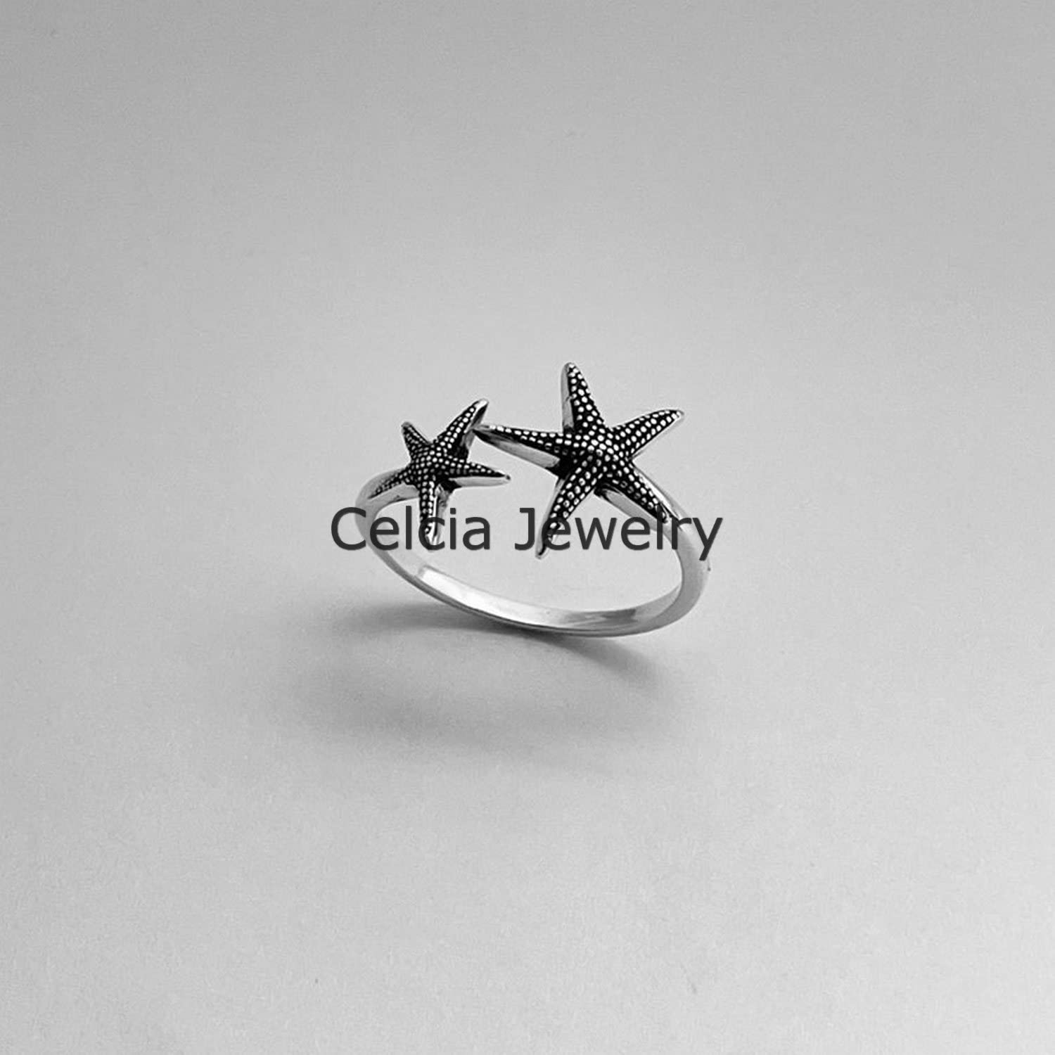 Anillo de estrella de mar de plata de ley pura, anillo de concha marina, anillo ajustable, anillo de océano, anillo de playa, anillo de onda, anillo minimalista, anillo del día de la madre