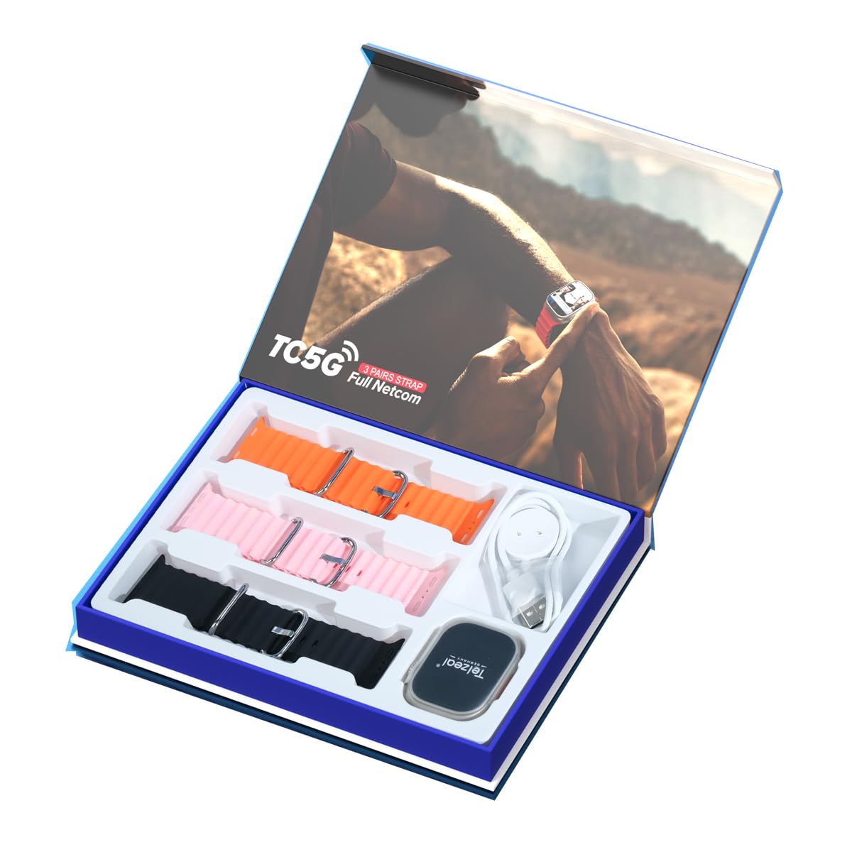 Telzeal Germany TC5G 2.2 Inch Full Screen Display Smart Watch With Sim Slot 3 Pair Straps and Wireless Charger For Ladies and Gents Silver