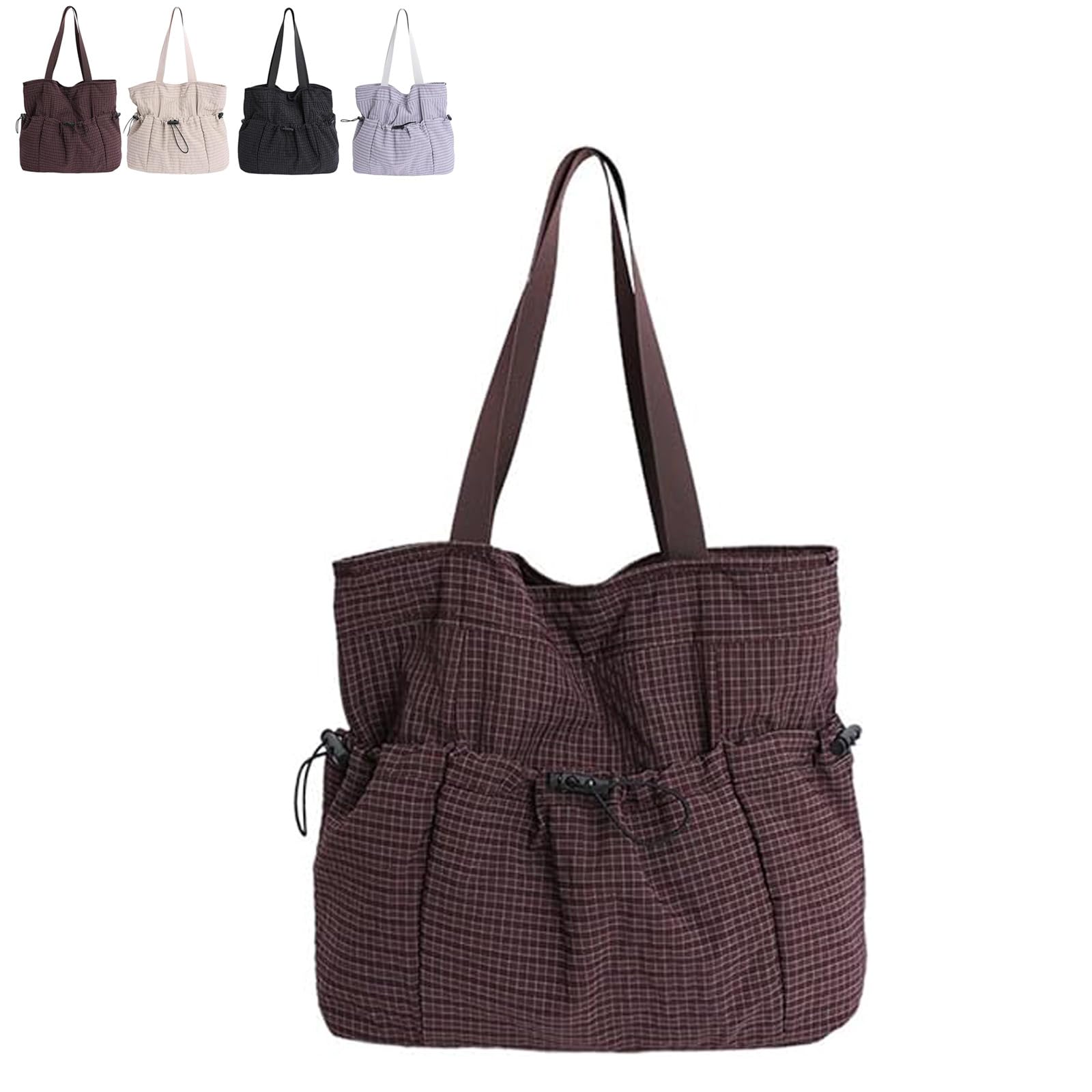 Korean Style Plaid Casual Shoulder Bag - Adjustable Crossbody Bag with Lightweight Quilted Cotton, Daily Purse for Women
