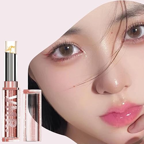 2 Colors Transferproof Color Changing Lipstick Set,Gold Crystal Moisturizing Tinted Lip Balm,Long Lasting Light Pink Lipstick Lip Tint Gloss Makeup