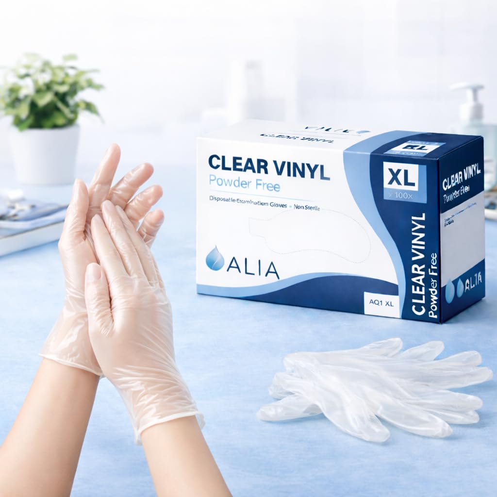 ALIA 100 x Disposable Clear Vinyl Powder-Free Gloves | Extra Large |