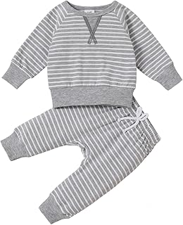PATPAT Baby Toddler Clothes Striped Pullover Top Shirt Long Pants Set Cotton Infant Fall Spring Outfits 3 Months-3 Years